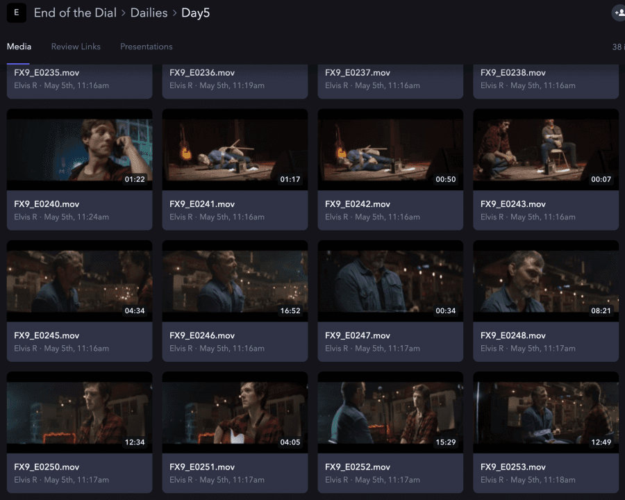 A production dailies interface referenced in the End of the Dial workflow.